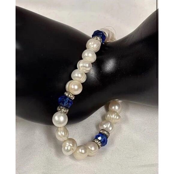 2 Vintage Faux pearls Lapis Lazuli Sadolite Beads Necklace - Picture 6 of 14